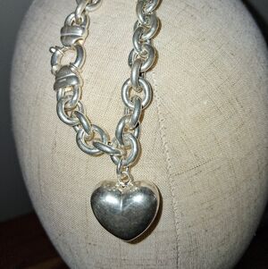 Silver 925 Heart Pendant Bracelet 7.5in
